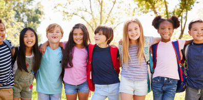 School children standing in a line 